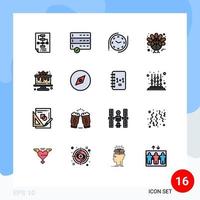 Universal Icon Symbols Group of 16 Modern Flat Color Filled Lines of food cake clock turkey holiday Editable Creative Vector Design Elements