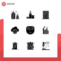 Pictogram Set of 9 Simple Solid Glyphs of happy emotion construction settings computing Editable Vector Design Elements