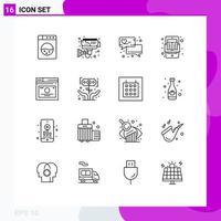 User Interface Pack of 16 Basic Outlines of quicklinks links love message layout online Editable Vector Design Elements