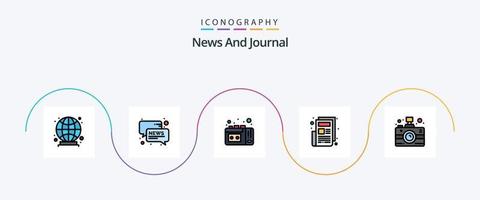 línea de noticias llena de paquete de iconos planos 5 que incluye. medios de comunicación. vhs comunicación. Boletin informativo vector