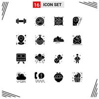 Pack of 16 creative Solid Glyphs of heart head art teaching view Editable Vector Design Elements