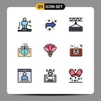 Mobile Interface Filledline Flat Color Set of 9 Pictograms of plant education delivery hardware mouse Editable Vector Design Elements