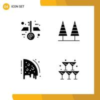 Set of 4 Vector Solid Glyphs on Grid for architecture pizza eco park party Editable Vector Design Elements