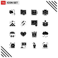 User Interface Pack of 16 Basic Solid Glyphs of investment sale doctor percentage monitor Editable Vector Design Elements