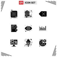 9 Thematic Vector Solid Glyphs and Editable Symbols of eyeball knowledge wifi education delete Editable Vector Design Elements