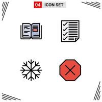 4 Universal Filledline Flat Color Signs Symbols of book frost text document snowflakes Editable Vector Design Elements