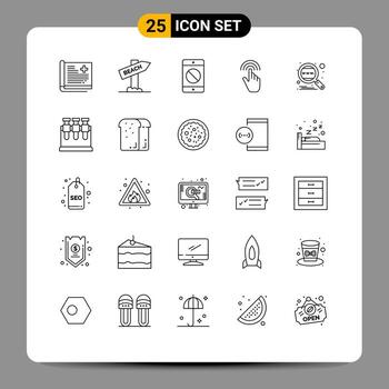 conjunto de línea de interfaz móvil de 25 pictogramas de gestos de interfaz error de dedo de vacaciones elementos de diseño vectorial editables vector