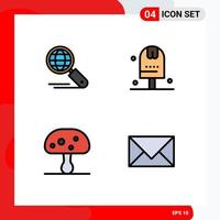 4 Universal Filledline Flat Color Signs Symbols of globe mushroom seo food poison Editable Vector Design Elements