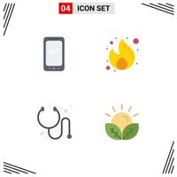 Set of 4 Vector Flat Icons on Grid for phone seo android fire medical Editable Vector Design Elements