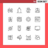 16 Universal Outlines Set for Web and Mobile Applications bag love award heart number Editable Vector Design Elements