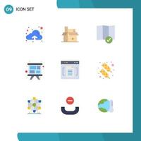 Mobile Interface Flat Color Set of 9 Pictograms of document archive check in training study Editable Vector Design Elements