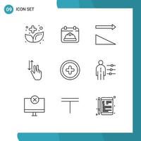 Editable Vector Line Pack of 9 Simple Outlines of interface up date two finger Editable Vector Design Elements