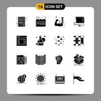 Modern Set of 16 Solid Glyphs Pictograph of design sound training interface card Editable Vector Design Elements