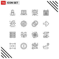 User Interface Pack of 16 Basic Outlines of feather view healthcare focus heart Editable Vector Design Elements