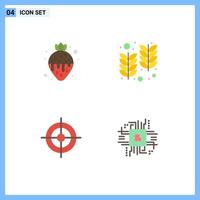 Group of 4 Modern Flat Icons Set for dessert finance strawberry fondue india target Editable Vector Design Elements