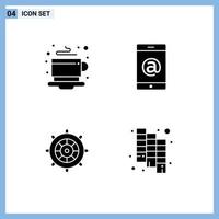 Set of 4 Commercial Solid Glyphs pack for breakfast steering hot cell catalog Editable Vector Design Elements