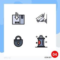 Set of 4 Modern UI Icons Symbols Signs for arrow internet packing cctv locked Editable Vector Design Elements