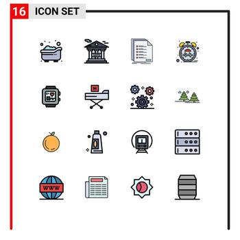 Pictogram Set of 16 Simple Flat Color Filled Lines of medical pulse check heart registration Editable Creative Vector Design Elements