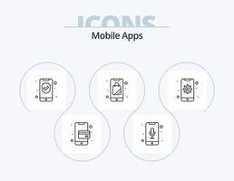 Mobile Apps Line Icon Pack 5 Icon Design. setting. gear. application. heart. dating vector