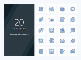 20 icono de color azul de comercio electrónico de compras para presentación vector