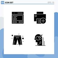 Solid Glyph Pack of 4 Universal Symbols of action hardware interface computers clothes Editable Vector Design Elements