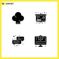 Pictogram Set of 4 Simple Solid Glyphs of chef office chart information coding Editable Vector Design Elements