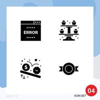 4 User Interface Solid Glyph Pack of modern Signs and Symbols of error deadline page cooking schedule Editable Vector Design Elements