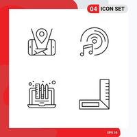 4 Universal Line Signs Symbols of map drawing technology multimedia pencil Editable Vector Design Elements