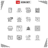 User Interface Pack of 16 Basic Outlines of business settings medical panel party Editable Vector Design Elements