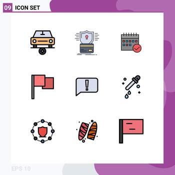 9 Filledline Flat Color concept for Websites Mobile and Apps flag planning hack plan calendar Editable Vector Design Elements