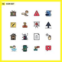 16 Flat Color Filled Line concept for Websites Mobile and Apps education pencil danger browser extension Editable Creative Vector Design Elements