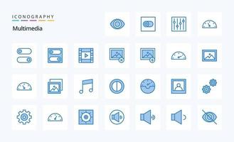 25 Multimedia Blue icon pack vector