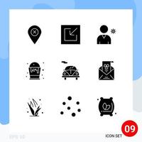 Pack of 9 creative Solid Glyphs of e car profile automobile art Editable Vector Design Elements