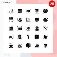 Set of 25 Vector Solid Glyphs on Grid for star director islam chair storage Editable Vector Design Elements