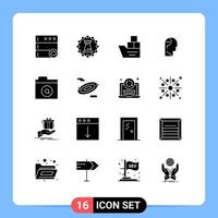 16 Universal Solid Glyph Signs Symbols of search confuse mind box confuse brain ship Editable Vector Design Elements