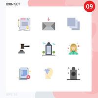 Set of 9 Modern UI Icons Symbols Signs for judge gavel cascade court action Editable Vector Design Elements