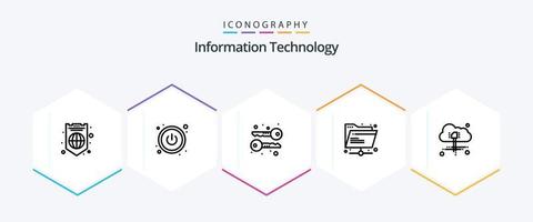 paquete de iconos de 25 líneas de tecnología de la información que incluye . poder. simétrico. informática. compartido vector