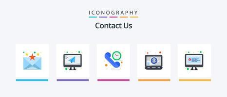 Contact Us Flat 5 Icon Pack Including chat. online. communication. computer. email. Creative Icons Design vector