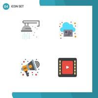 Group of 4 Flat Icons Signs and Symbols for mechanical advertisement shower print speaker Editable Vector Design Elements