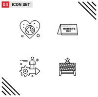 Modern Set of 4 Filledline Flat Colors Pictograph of earth setting love day arrow Editable Vector Design Elements