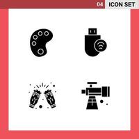 4 Universal Solid Glyphs Set for Web and Mobile Applications drawing cheers computers signal party Editable Vector Design Elements