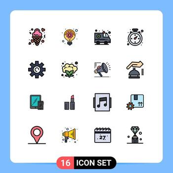 Set of 16 Vector Flat Color Filled Lines on Grid for interface shopping strategy navigation medical Editable Creative Vector Design Elements