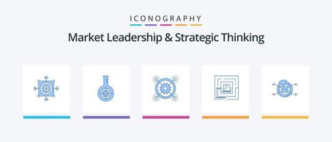 liderazgo de mercado y pensamiento estratégico blue 5 icon pack que incluye marketing. negocio. laboratorio. engranaje. idea. diseño de iconos creativos vector