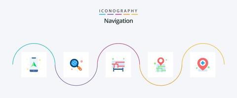 paquete de iconos de 5 planos de navegación que incluye más. localización. mapa. agregar. localización vector