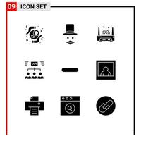 9 User Interface Solid Glyph Pack of modern Signs and Symbols of task group hat team router Editable Vector Design Elements