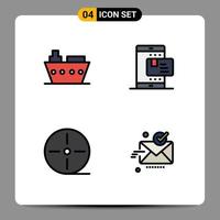 Modern Set of 4 Filledline Flat Colors Pictograph of boat devices vehicles payment gadgets Editable Vector Design Elements