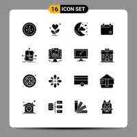 Modern Set of 16 Solid Glyphs and symbols such as algorithm calender love film stars Editable Vector Design Elements