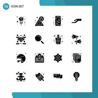 16 concepto de glifo sólido para sitios web móviles y aplicaciones comparten elementos de diseño vectorial editables a mano de negocios móviles de red vector