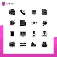 Group of 16 Modern Solid Glyphs Set for click web academy template university Editable Vector Design Elements