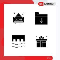 4 Thematic Vector Solid Glyphs and Editable Symbols of close monument document bridge box Editable Vector Design Elements